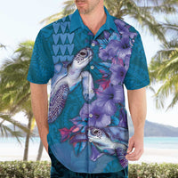 Hawaiian Turtle Love Couple Hawaiian Shirt - Sweet Hibiscus and Kakau Pattern Sapphire Color LT03 - Polynesian Pride