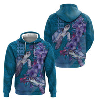 Hawaiian Turtle Love Couple Hoodie - Sweet Hibiscus and Kakau Pattern Sapphire Color LT03 - Polynesian Pride