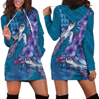 Hawaiian Turtle Love Couple Hoodie Dress - Sweet Hibiscus and Kakau Pattern Sapphire Color LT03 - Polynesian Pride