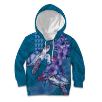 Hawaiian Turtle Love Couple Kid Hoodie - Sweet Hibiscus and Kakau Pattern Sapphire Color LT03 Hoodie Blue - Polynesian Pride