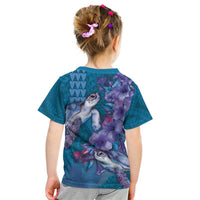 Hawaiian Turtle Love Couple Kid T Shirt - Sweet Hibiscus and Kakau Pattern Sapphire Color LT03 - Polynesian Pride