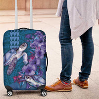 Hawaiian Turtle Love Couple Luggage Cover - Sweet Hibiscus and Kakau Pattern Sapphire Color LT03 Blue - Polynesian Pride