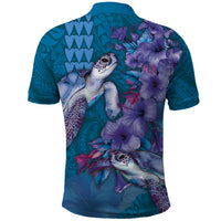Hawaiian Turtle Love Couple Polo Shirt - Sweet Hibiscus and Kakau Pattern Sapphire Color LT03 - Polynesian Pride