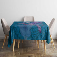 Hawaiian Turtle Love Couple Tablecloth - Sweet Hibiscus and Kakau Pattern Sapphire Color LT03 - Polynesian Pride