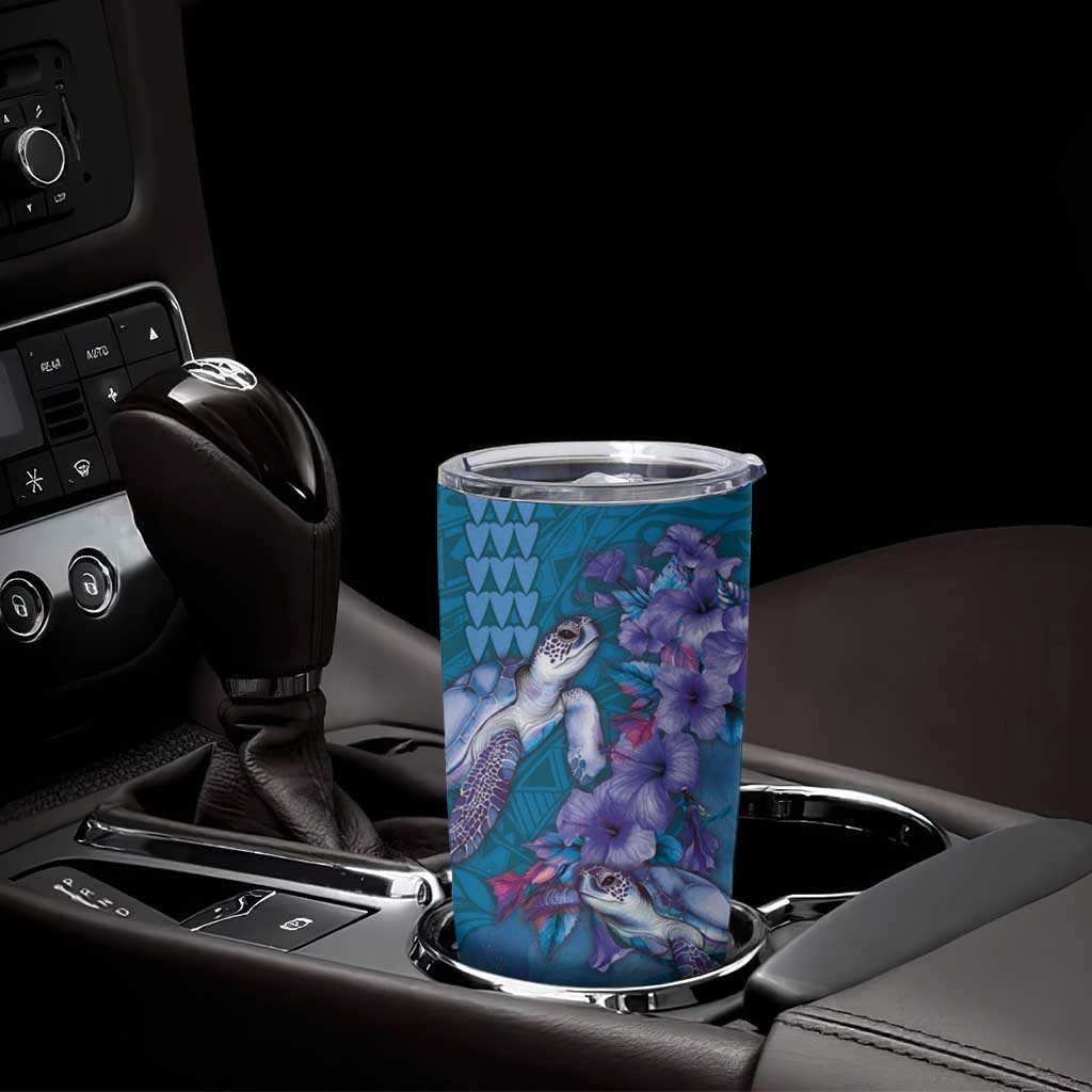 Hawaiian Turtle Love Couple Tumbler Cup Sweet Hibiscus and Kakau Pattern Sapphire Color LT03 - Polynesian Pride