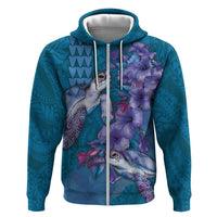 Hawaiian Turtle Love Couple Zip Hoodie - Sweet Hibiscus and Kakau Pattern Sapphire Color LT03 Zip Hoodie Blue - Polynesian Pride