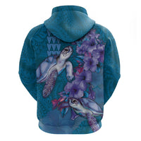 Hawaiian Turtle Love Couple Zip Hoodie - Sweet Hibiscus and Kakau Pattern Sapphire Color LT03 - Polynesian Pride