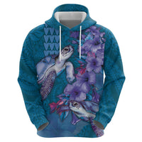 Hawaiian Turtle Love Couple Zip Hoodie - Sweet Hibiscus and Kakau Pattern Sapphire Color LT03 - Polynesian Pride