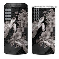 Hawaiian Turtle Love Couple 4 in 1 Can Cooler Tumbler Sweet Hibiscus and Kakau Pattern Grayscale Color LT03 One Size: 16 oz Black - Polynesian Pride