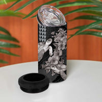 Hawaiian Turtle Love Couple 4 in 1 Can Cooler Tumbler Sweet Hibiscus and Kakau Pattern Grayscale Color LT03 - Polynesian Pride