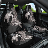 Hawaiian Turtle Love Couple Car Seat Cover - Sweet Hibiscus and Kakau Pattern Grayscale Color LT03 One Size Black - Polynesian Pride