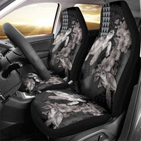 Hawaiian Turtle Love Couple Car Seat Cover - Sweet Hibiscus and Kakau Pattern Grayscale Color LT03 - Polynesian Pride