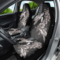 Hawaiian Turtle Love Couple Car Seat Cover - Sweet Hibiscus and Kakau Pattern Grayscale Color LT03 - Polynesian Pride