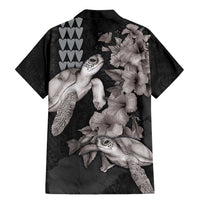 Hawaiian Turtle Love Couple Family Matching Mermaid Dress and Hawaiian Shirt - Sweet Hibiscus and Kakau Pattern Grayscale Color LT03 - Polynesian Pride