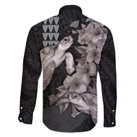 Hawaiian Turtle Love Couple Family Matching Mermaid Dress and Hawaiian Shirt - Sweet Hibiscus and Kakau Pattern Grayscale Color LT03 - Polynesian Pride