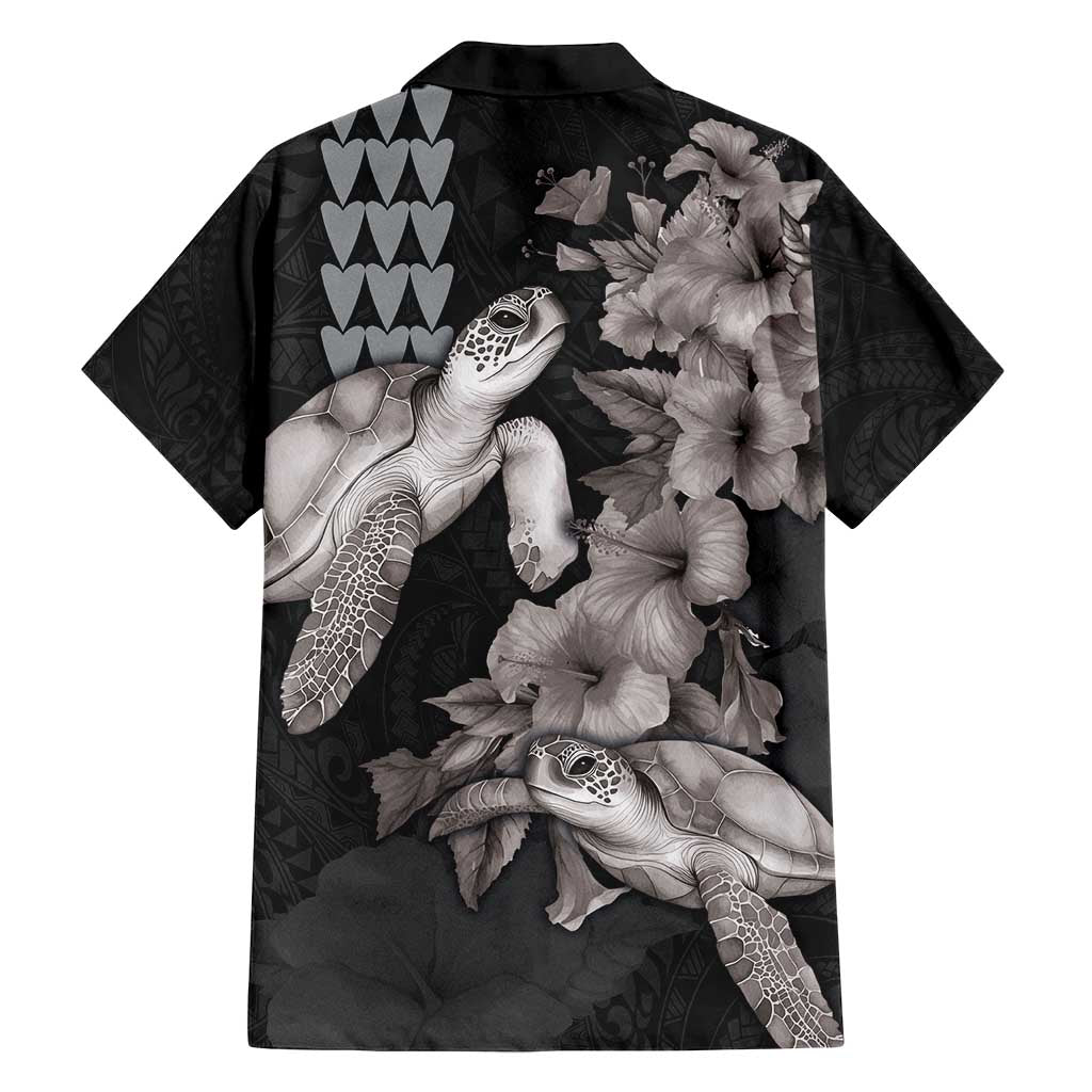 Hawaiian Turtle Love Couple Family Matching Off Shoulder Maxi Dress and Hawaiian Shirt - Sweet Hibiscus and Kakau Pattern Grayscale Color LT03 - Polynesian Pride
