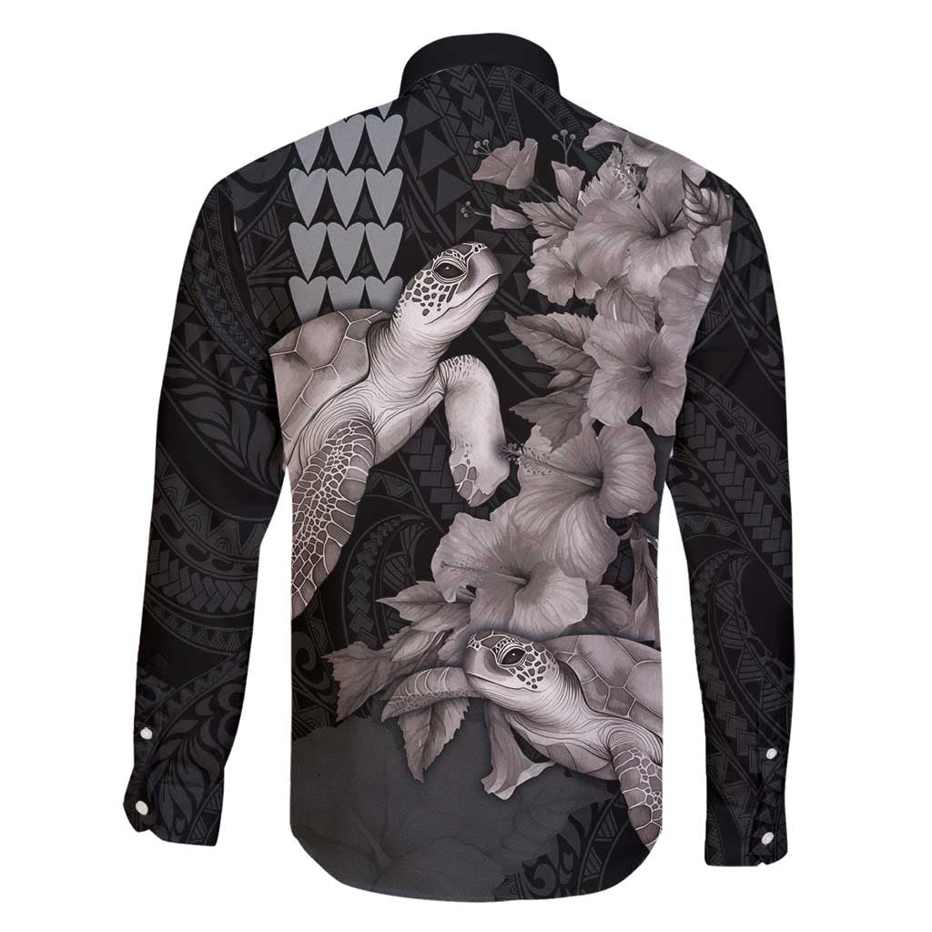 Hawaiian Turtle Love Couple Family Matching Puletasi and Hawaiian Shirt - Sweet Hibiscus and Kakau Pattern Grayscale Color LT03 - Polynesian Pride