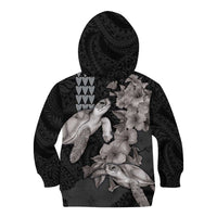 Hawaiian Turtle Love Couple Kid Hoodie - Sweet Hibiscus and Kakau Pattern Grayscale Color LT03 - Polynesian Pride