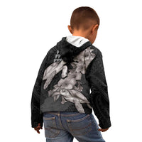 Hawaiian Turtle Love Couple Kid Hoodie - Sweet Hibiscus and Kakau Pattern Grayscale Color LT03 - Polynesian Pride