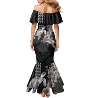 Hawaiian Turtle Love Couple Mermaid Dress - Sweet Hibiscus and Kakau Pattern Grayscale Color LT03 - Polynesian Pride