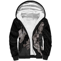Hawaiian Turtle Love Couple Sherpa Hoodie - Sweet Hibiscus and Kakau Pattern Grayscale Color LT03 Unisex Black - Polynesian Pride