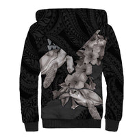 Hawaiian Turtle Love Couple Sherpa Hoodie - Sweet Hibiscus and Kakau Pattern Grayscale Color LT03 - Polynesian Pride