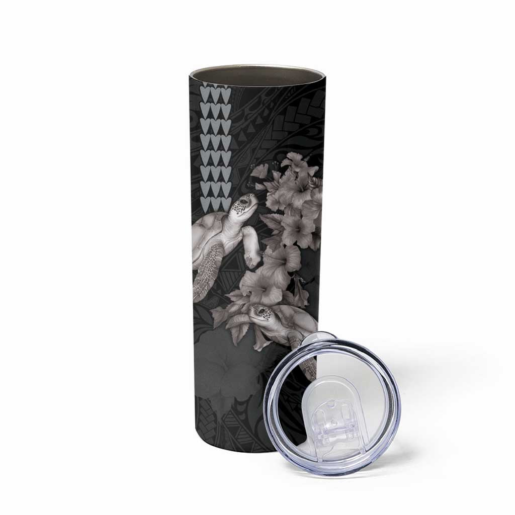 Hawaiian Turtle Love Couple Skinny Tumbler Sweet Hibiscus and Kakau Pattern Grayscale Color LT03 - Polynesian Pride