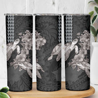 Hawaiian Turtle Love Couple Skinny Tumbler Sweet Hibiscus and Kakau Pattern Grayscale Color LT03 - Polynesian Pride