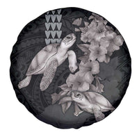 Hawaiian Turtle Love Couple Spare Tire Cover - Sweet Hibiscus and Kakau Pattern Grayscale Color LT03 - Polynesian Pride