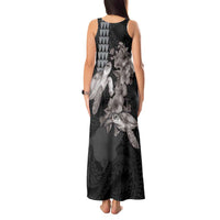 Hawaiian Turtle Love Couple Tank Maxi Dress - Sweet Hibiscus and Kakau Pattern Grayscale Color LT03 - Polynesian Pride