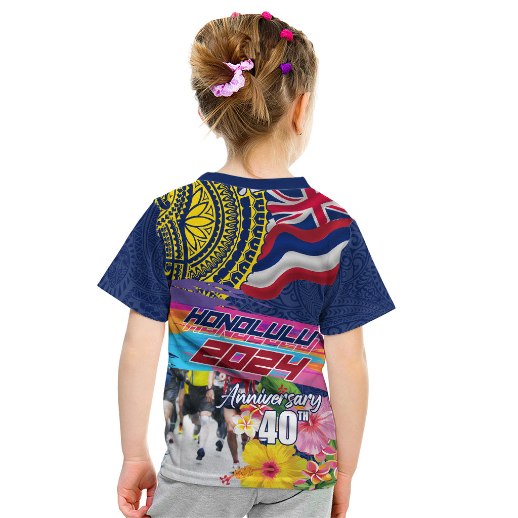 Hawaii Great Aloha Run 40th Anniversary Kid T Shirt Hibiscus and Kakau Pattern LT03 - Polynesian Pride
