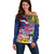 Hawaii Great Aloha Run 40th Anniversary Off Shoulder Sweater Hibiscus and Kakau Pattern LT03 Women Blue - Polynesian Pride