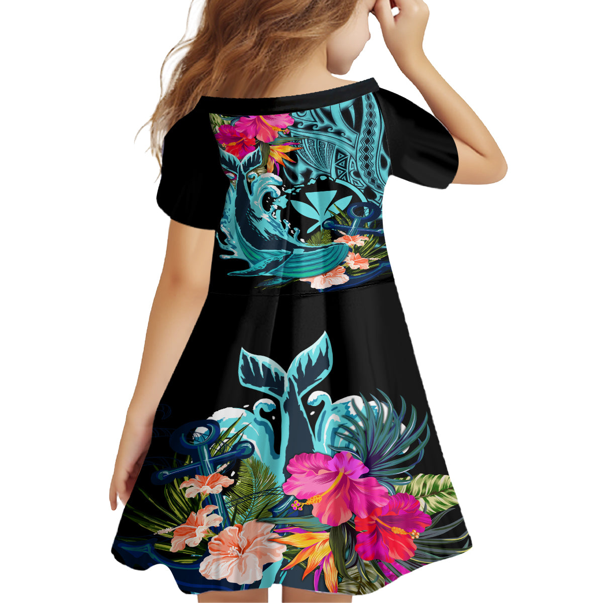 Hawaii Family Matching Tank Maxi Dress and Hawaiian Shirt Whale Mix Hibiscus and Kanaka Maoli LT03 - Polynesian Pride