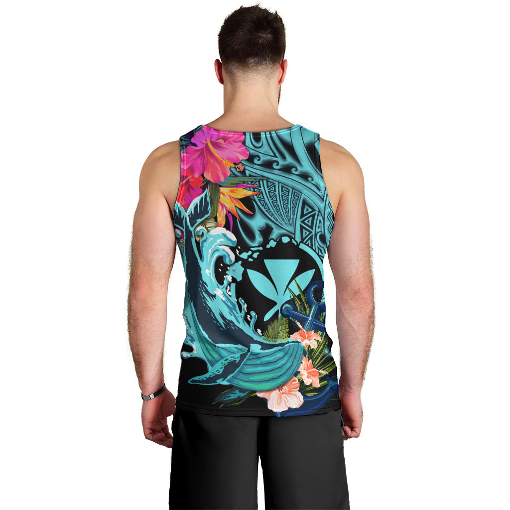 Hawaii Men Tank Top Whale Mix Hibiscus and Kanaka Maoli LT03 - Polynesian Pride