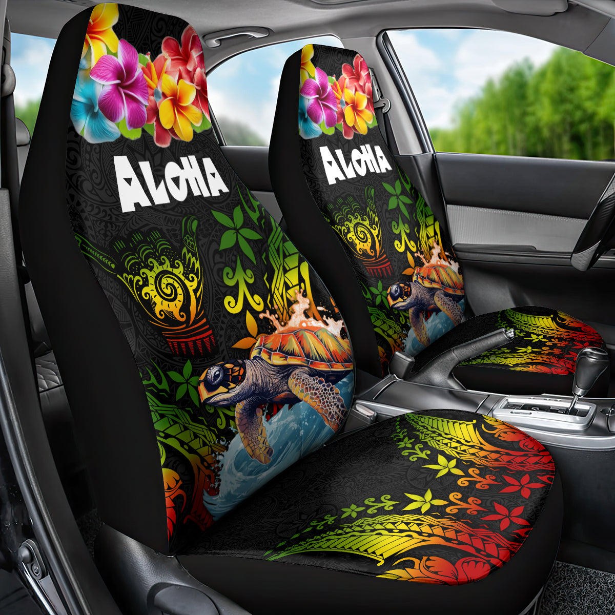 Hawaii Lei Day Car Seat Cover Hibiscus Wreath and Polynesian Pattern LT03 - Polynesian Pride