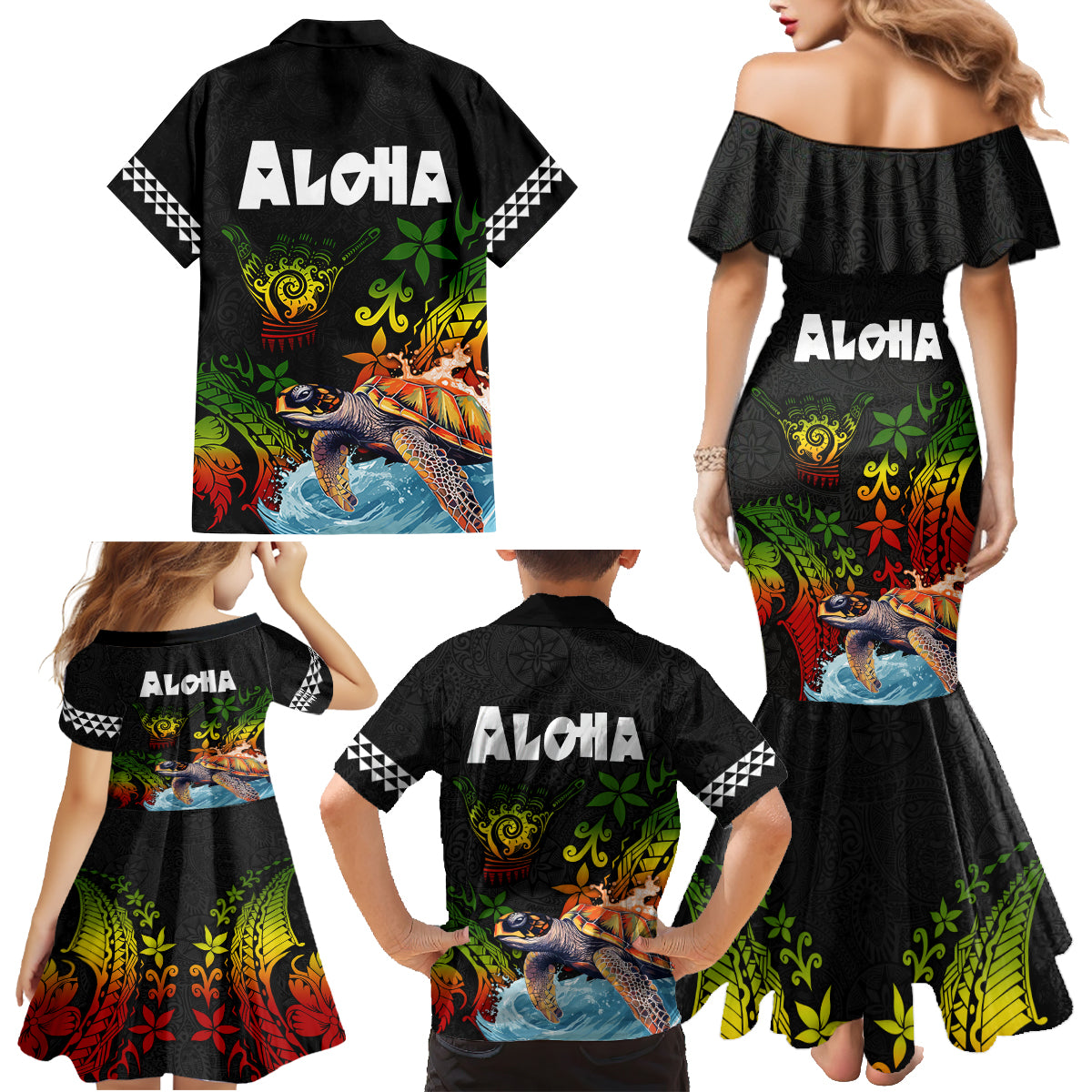 Hawaii Lei Day Family Matching Mermaid Dress and Hawaiian Shirt Hibiscus Wreath and Polynesian Pattern LT03 - Polynesian Pride