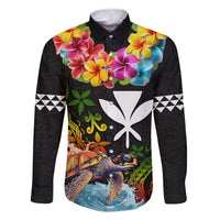 Hawaii Lei Day Family Matching Mermaid Dress and Hawaiian Shirt Hibiscus Wreath and Polynesian Pattern LT03 Dad's Shirt - Long Sleeve Black - Polynesian Pride