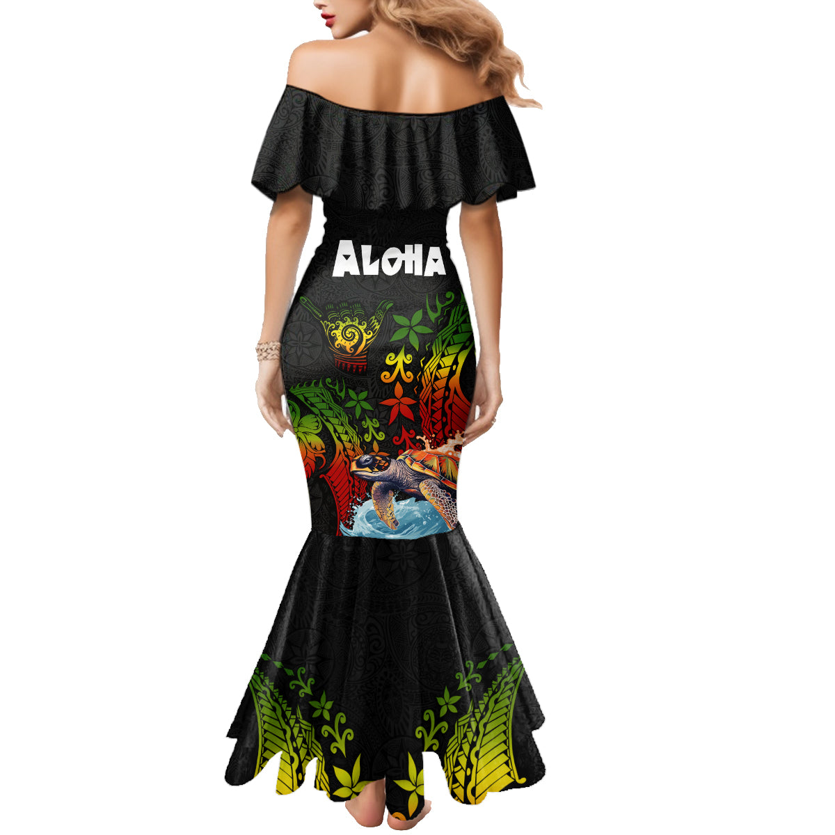 Hawaii Lei Day Family Matching Mermaid Dress and Hawaiian Shirt Hibiscus Wreath and Polynesian Pattern LT03 - Polynesian Pride