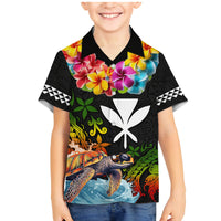 Hawaii Lei Day Family Matching Mermaid Dress and Hawaiian Shirt Hibiscus Wreath and Polynesian Pattern LT03 Son's Shirt Black - Polynesian Pride