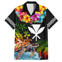 Hawaii Lei Day Family Matching Off Shoulder Maxi Dress and Hawaiian Shirt Hibiscus Wreath and Polynesian Pattern LT03 Dad's Shirt - Short Sleeve Black - Polynesian Pride