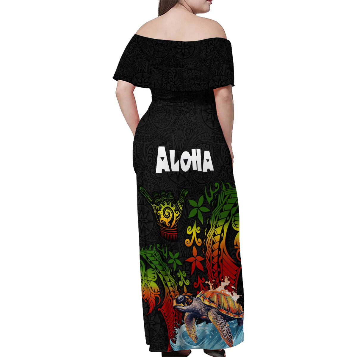 Hawaii Lei Day Family Matching Off Shoulder Maxi Dress and Hawaiian Shirt Hibiscus Wreath and Polynesian Pattern LT03 - Polynesian Pride