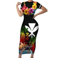 Hawaii Lei Day Family Matching Short Sleeve Bodycon Dress and Hawaiian Shirt Hibiscus Wreath and Polynesian Pattern