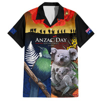 Australia and New Zealand ANZAC Day Family Matching Long Sleeve Bodycon Dress and Hawaiian Shirt Tui Bird and Koala mix Maori and Aboriginal Pattern LT03 Dad's Shirt - Short Sleeve Black - Polynesian Pride