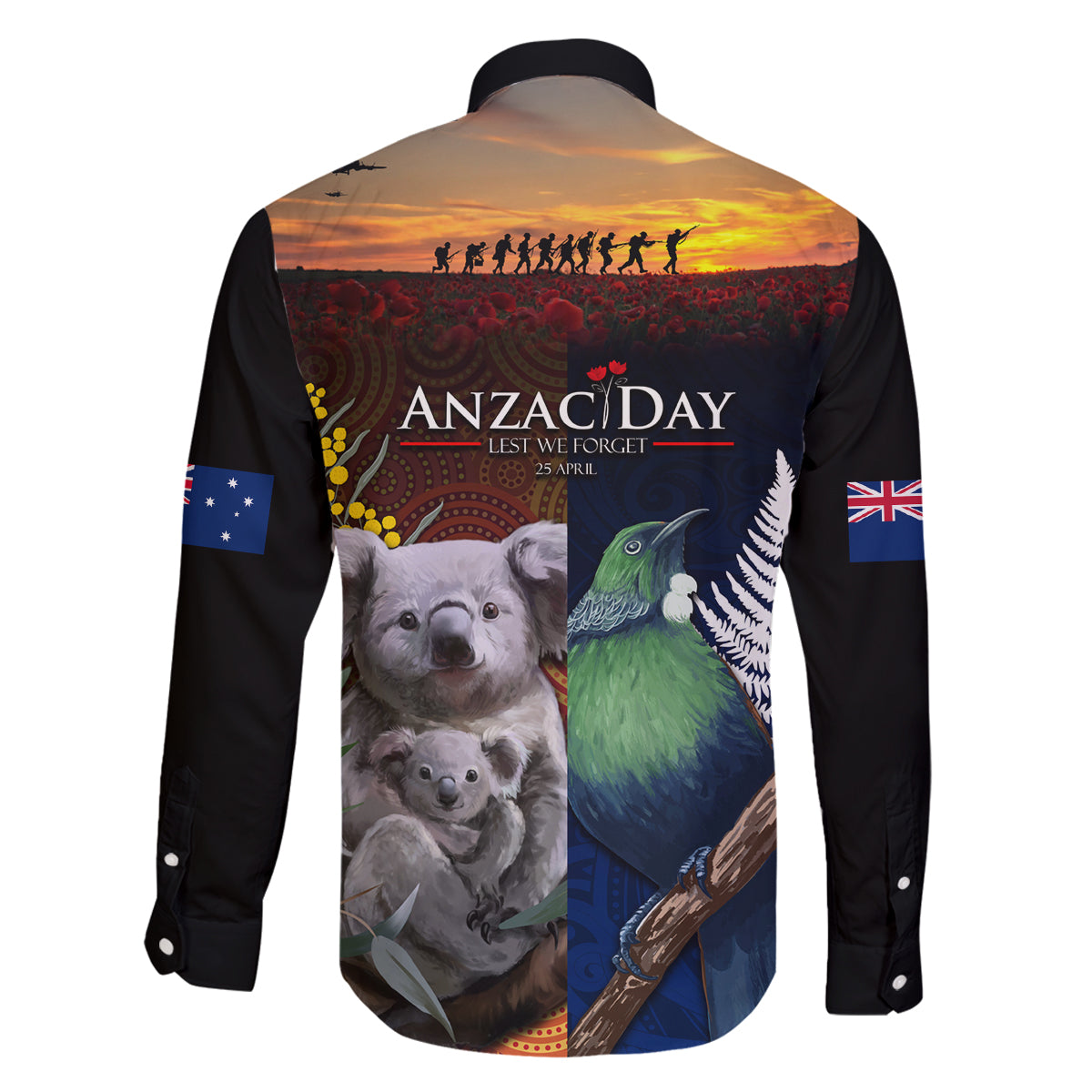 Australia and New Zealand ANZAC Day Family Matching Mermaid Dress and Hawaiian Shirt Tui Bird and Koala mix Maori and Aboriginal Pattern LT03 - Polynesian Pride