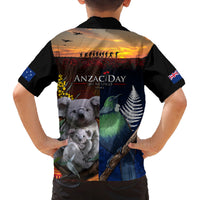 Australia and New Zealand ANZAC Day Family Matching Off Shoulder Short Dress and Hawaiian Shirt Tui Bird and Koala mix Maori and Aboriginal Pattern LT03 - Polynesian Pride