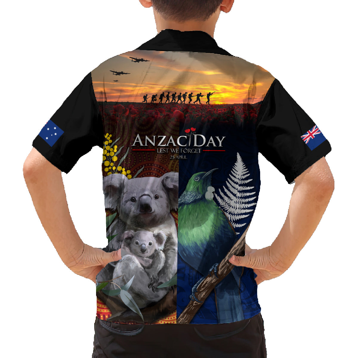 Australia and New Zealand ANZAC Day Family Matching Puletasi and Hawaiian Shirt Tui Bird and Koala mix Maori and Aboriginal Pattern LT03 - Polynesian Pride