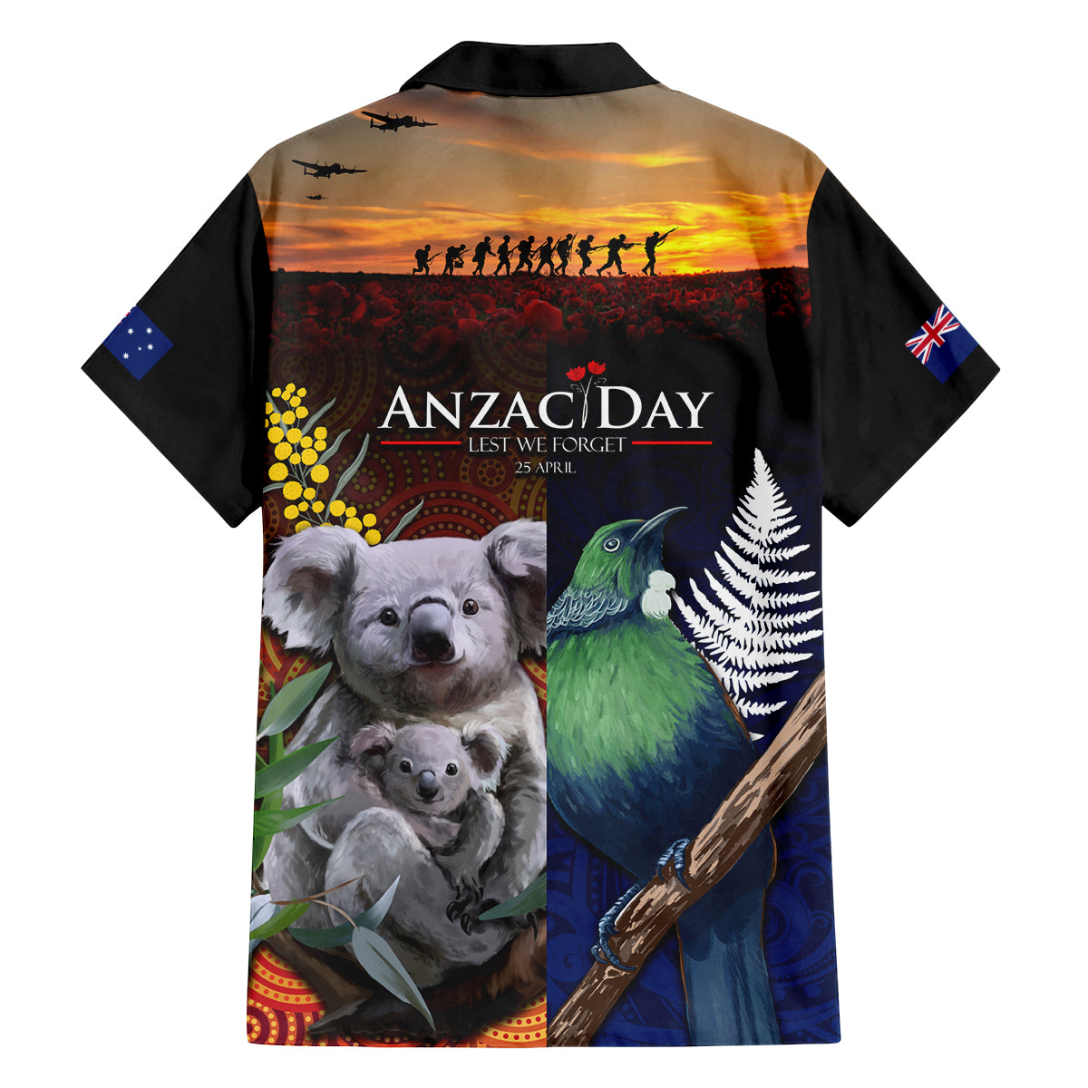 Australia and New Zealand ANZAC Day Family Matching Summer Maxi Dress and Hawaiian Shirt Tui Bird and Koala mix Maori and Aboriginal Pattern LT03 - Polynesian Pride
