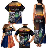 Australia and New Zealand ANZAC Day Family Matching Tank Maxi Dress and Hawaiian Shirt Tui Bird and Koala mix Maori and Aboriginal Pattern LT03 - Polynesian Pride