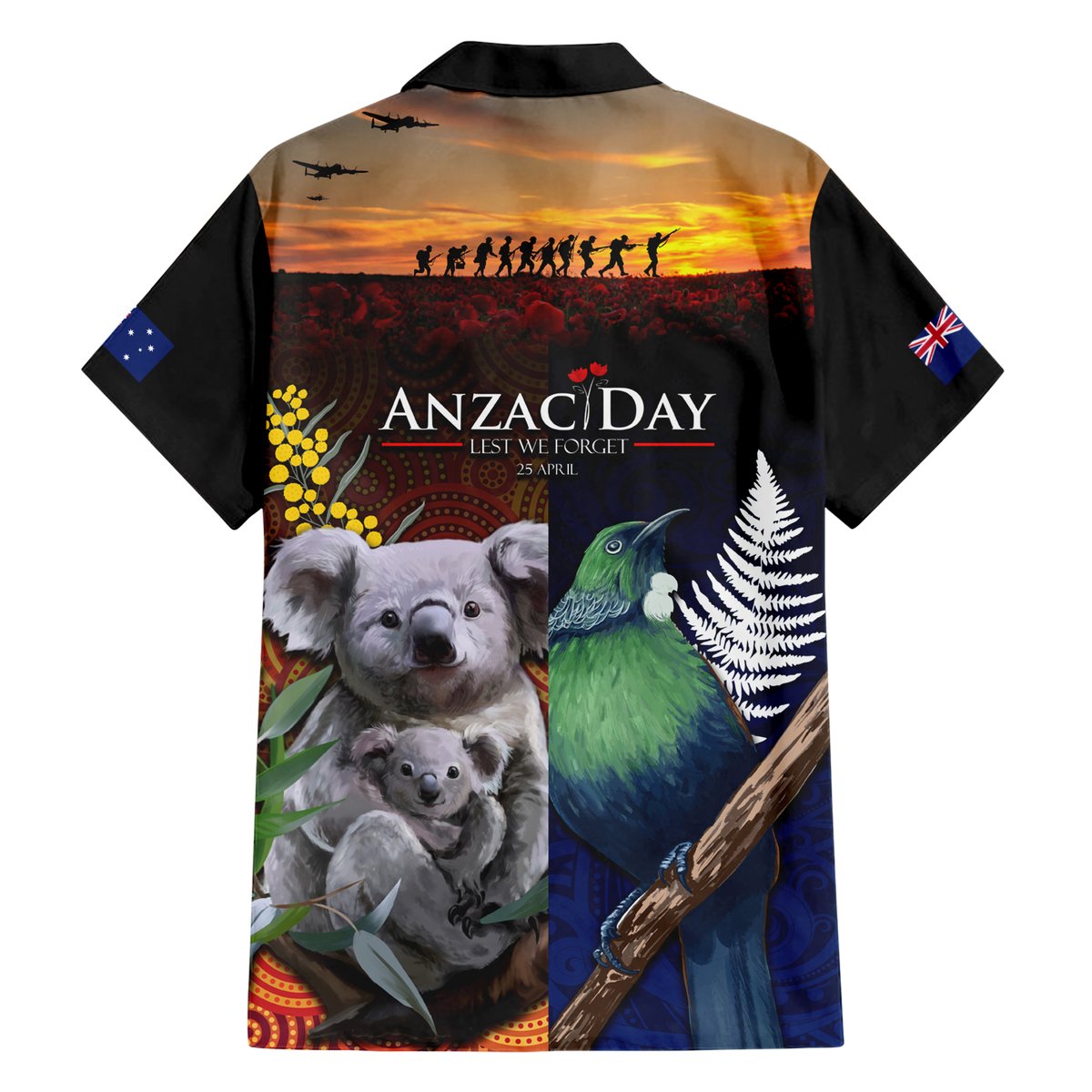 Australia and New Zealand ANZAC Day Hawaiian Shirt Tui Bird and Koala mix Maori and Aboriginal Pattern LT03 - Polynesian Pride