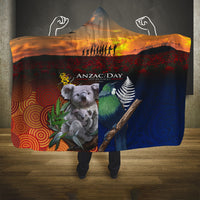 Australia and New Zealand ANZAC Day Hooded Blanket Tui Bird and Koala mix Maori and Aboriginal Pattern LT03 One Size Black - Polynesian Pride